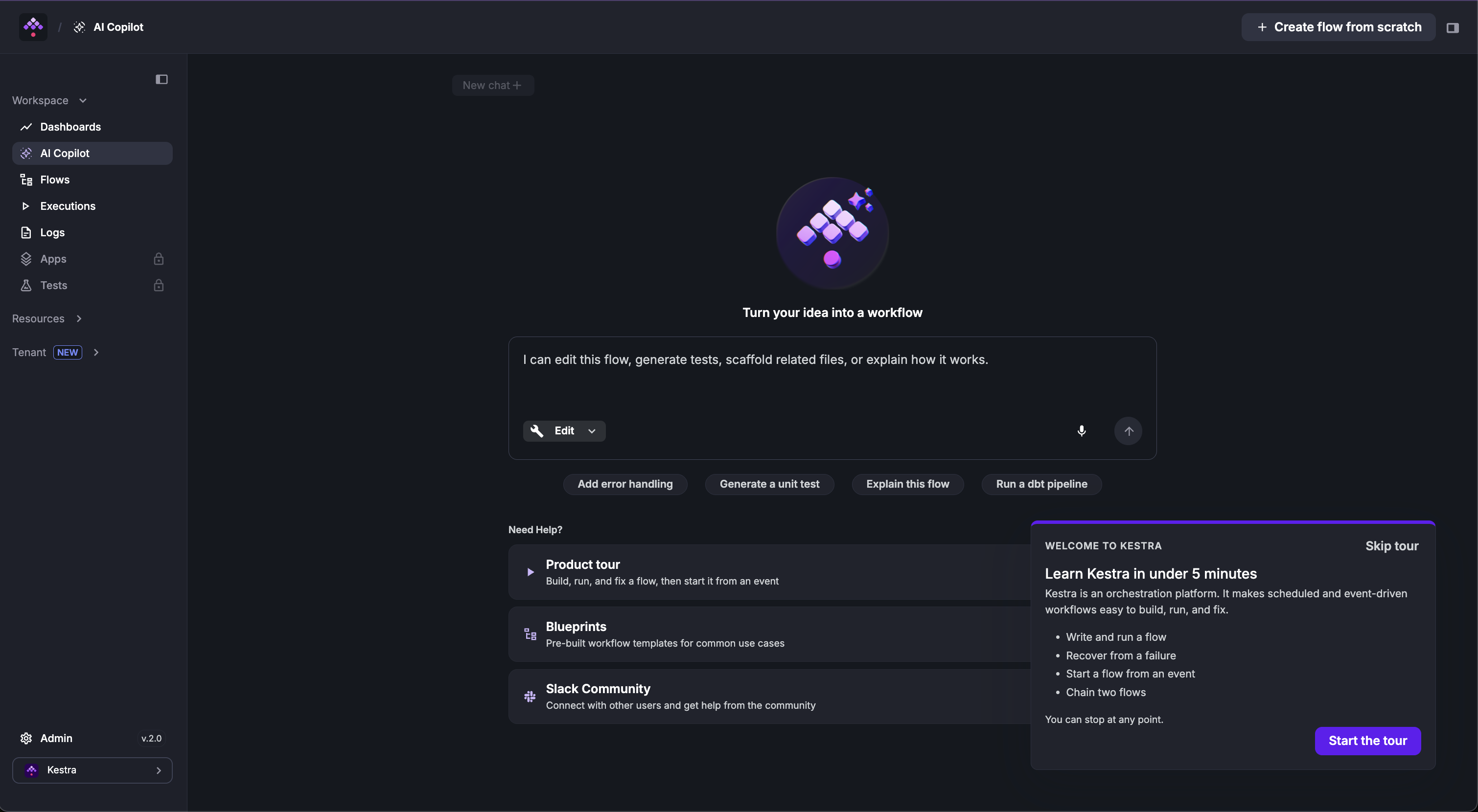 Kestra User Interface Welcome Page