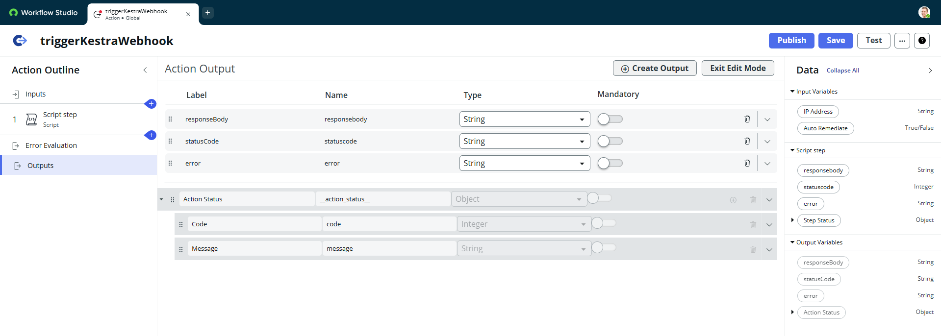 Action Outputs