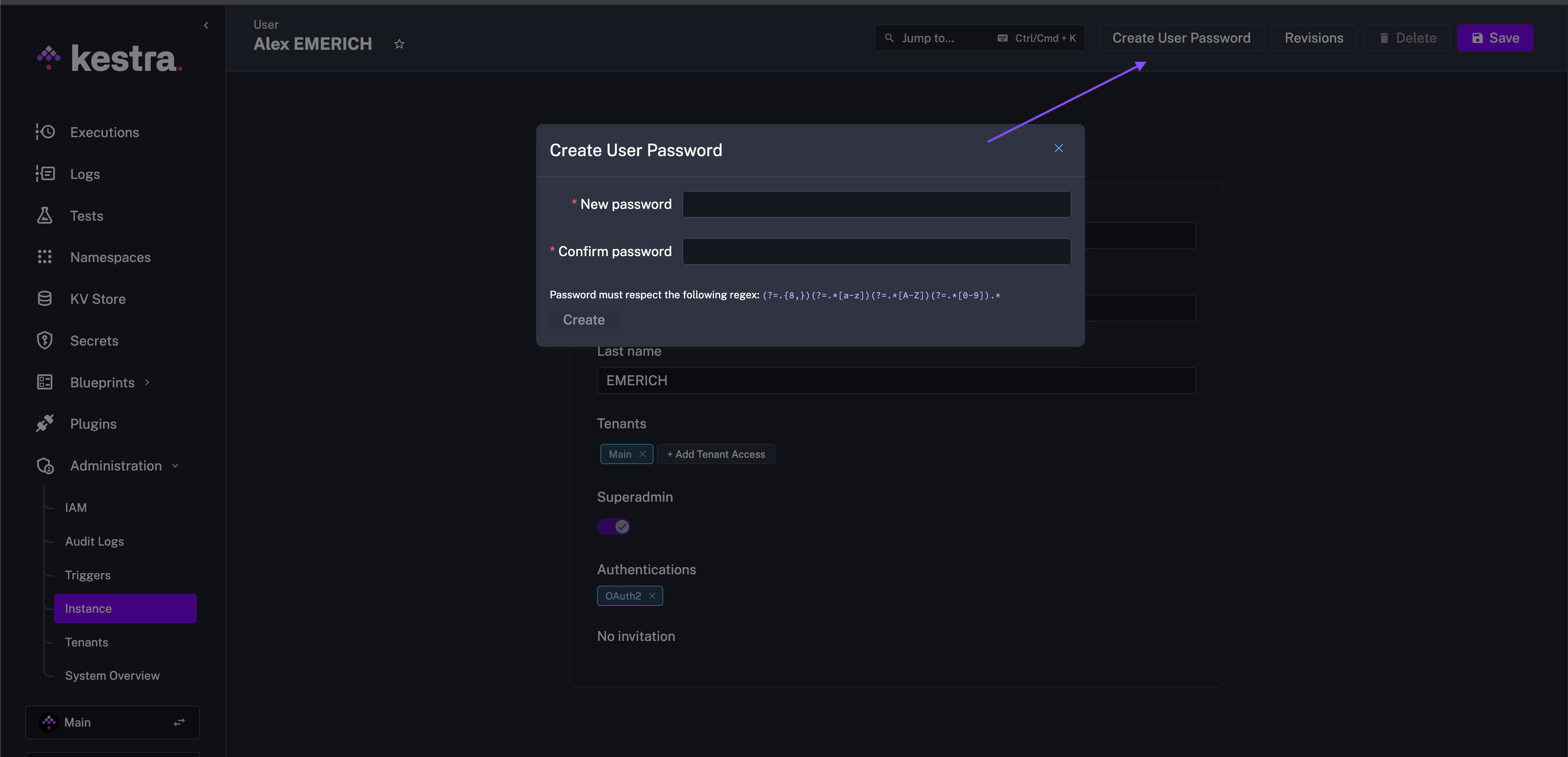 Instance Owner Change Password