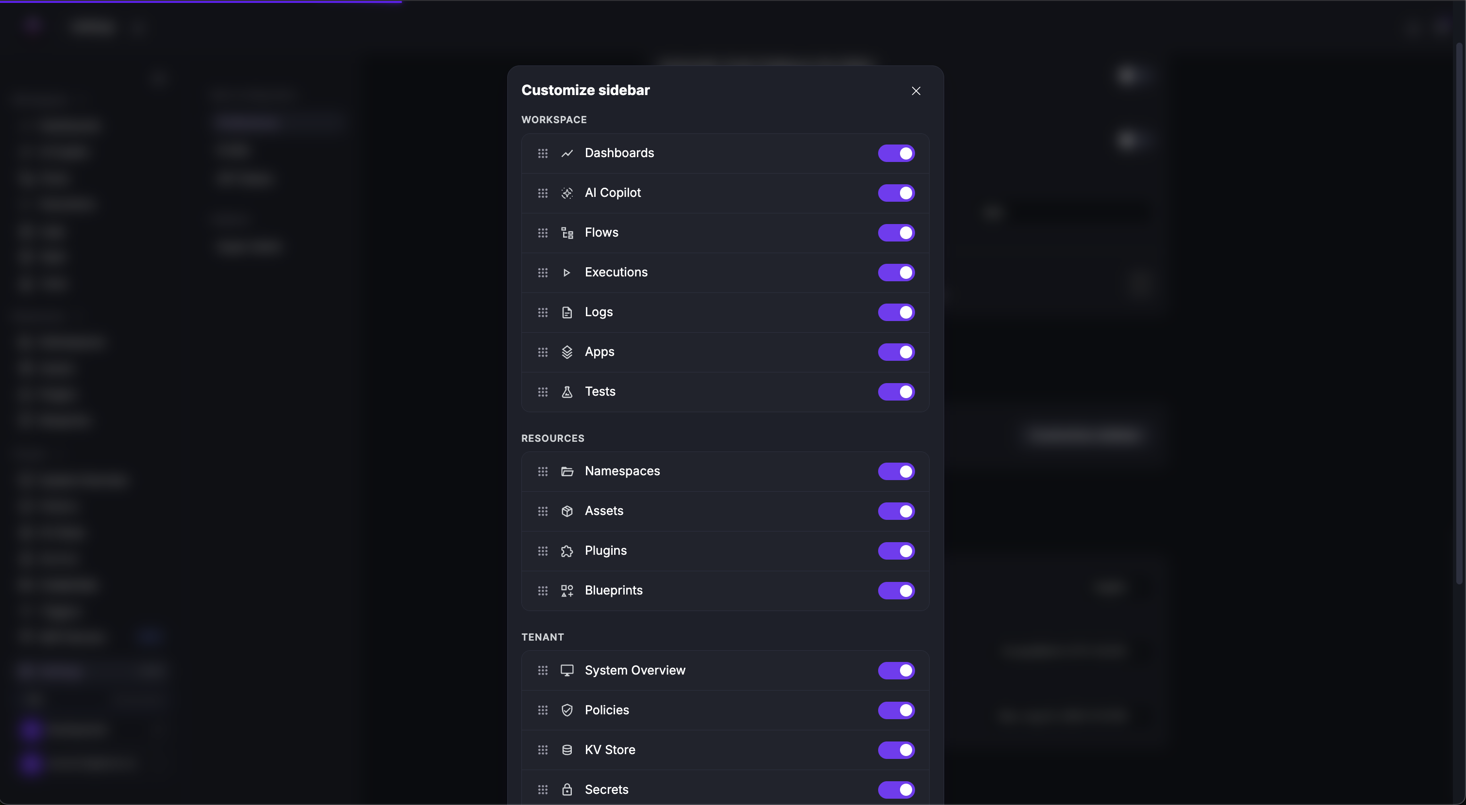 Customize Sidebar