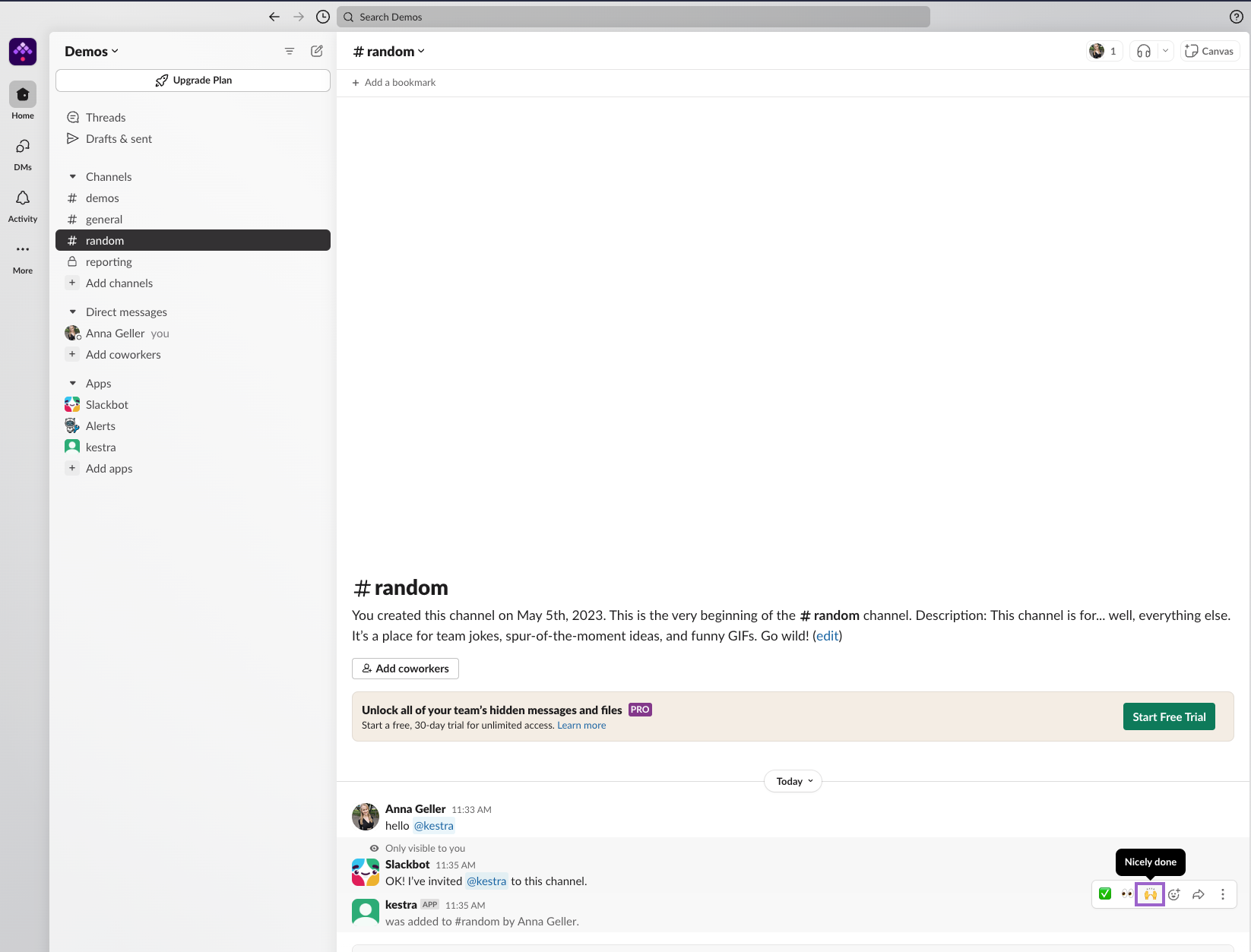 Confirm invite and reaction added emoji in Slack