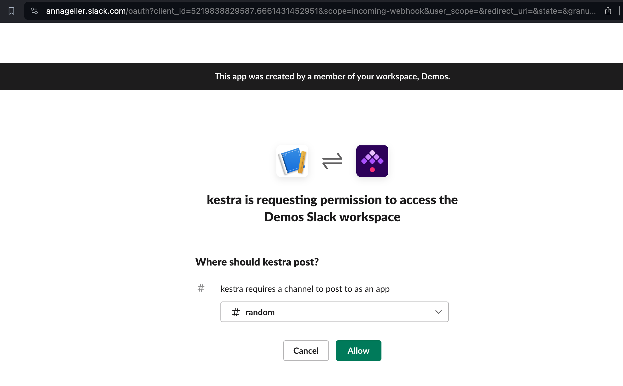 Incoming webhook added to Slack app