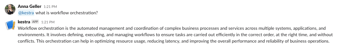 Kestra flow execution triggered by Slack app mention