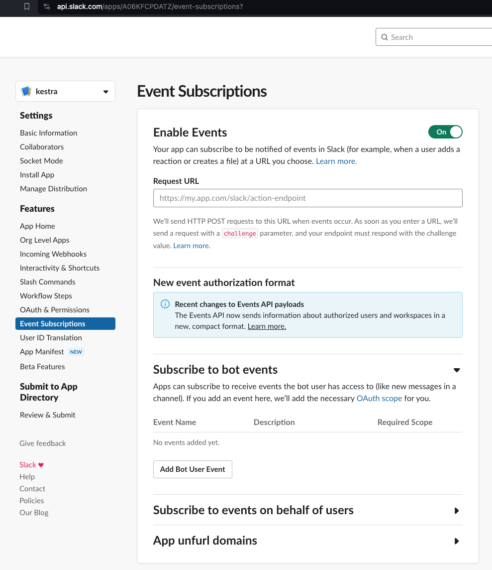 Subscribe to bot events section
