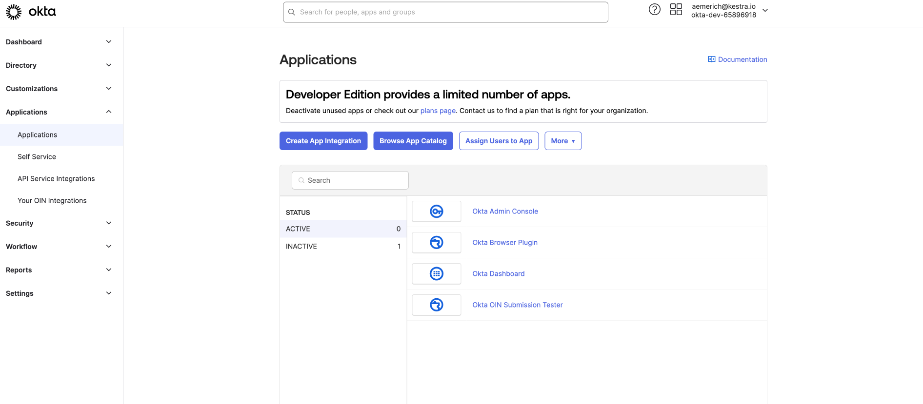 Okta Applications menu