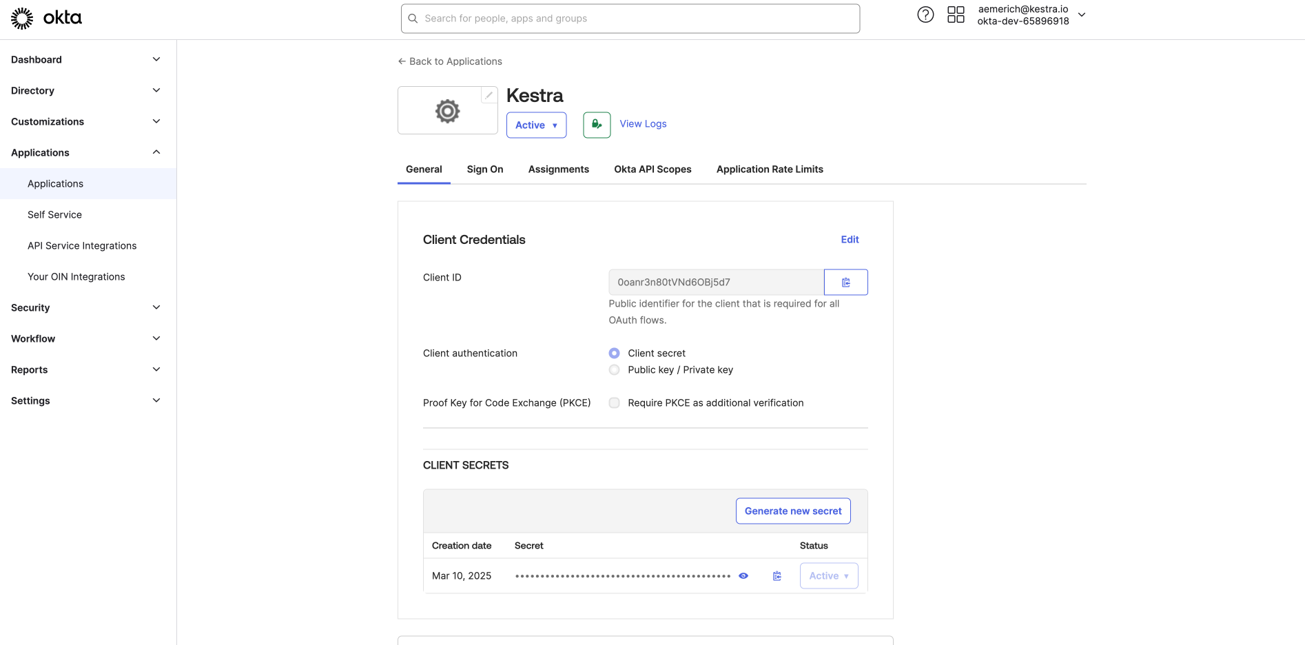 Client ID and Client Secret in Okta app integration