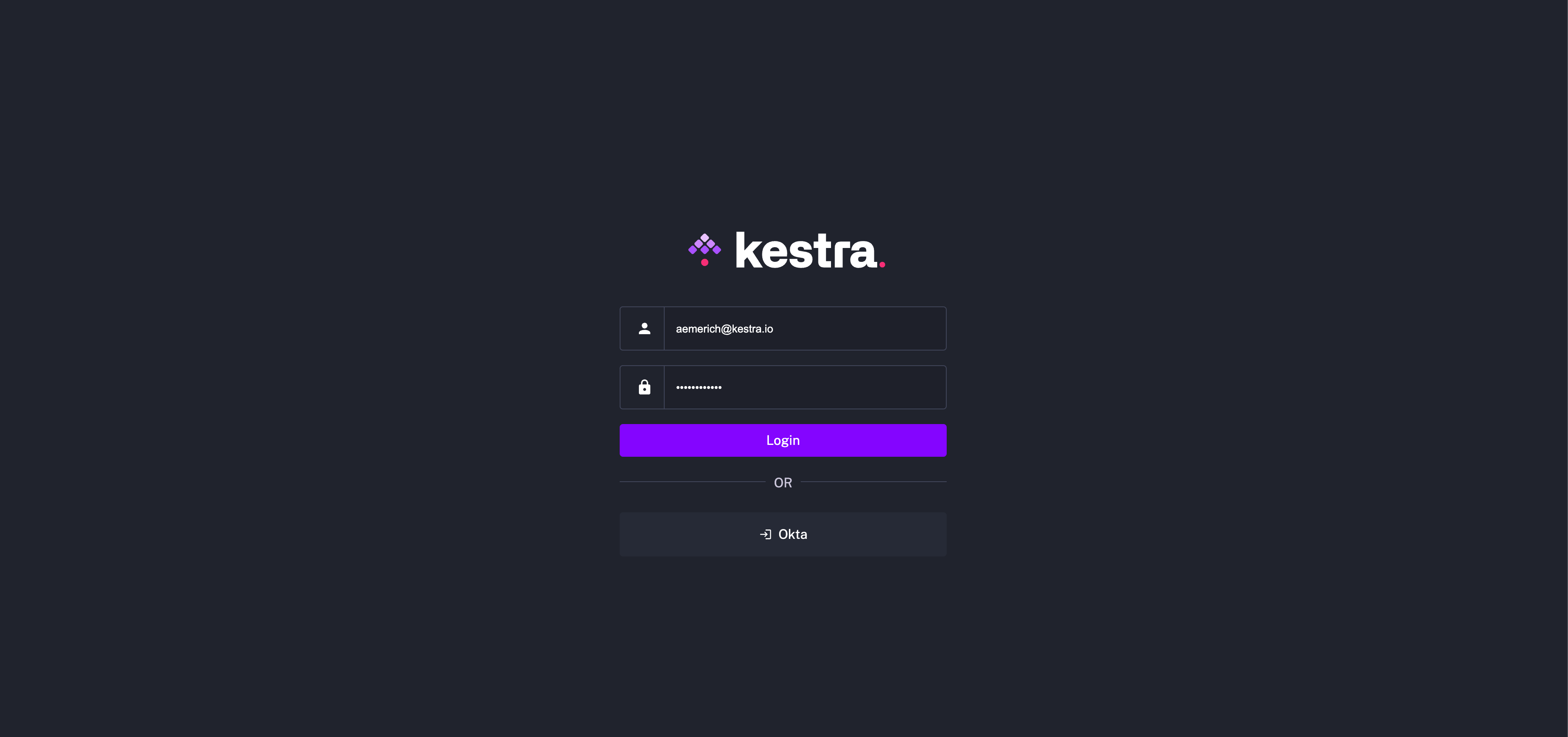 Okta login option on Kestra login page