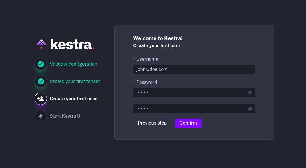 Create first Instance Owner user form