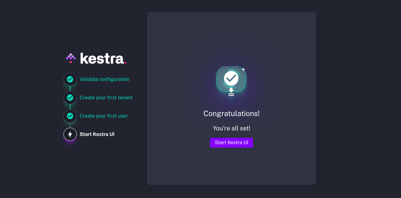 Kestra UI launched after completing setup