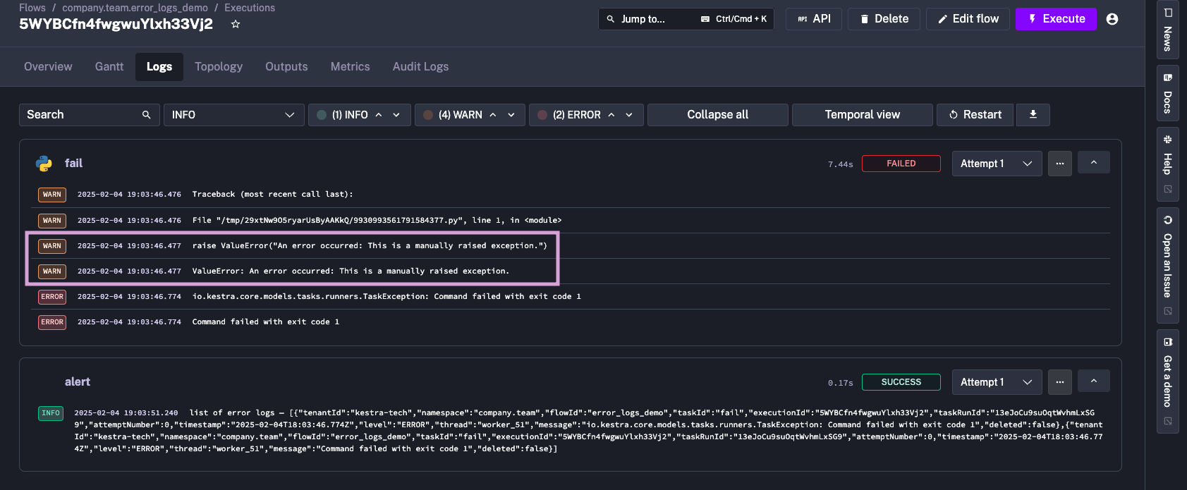 Script task stderr output logged at WARNING level before 0.21.0