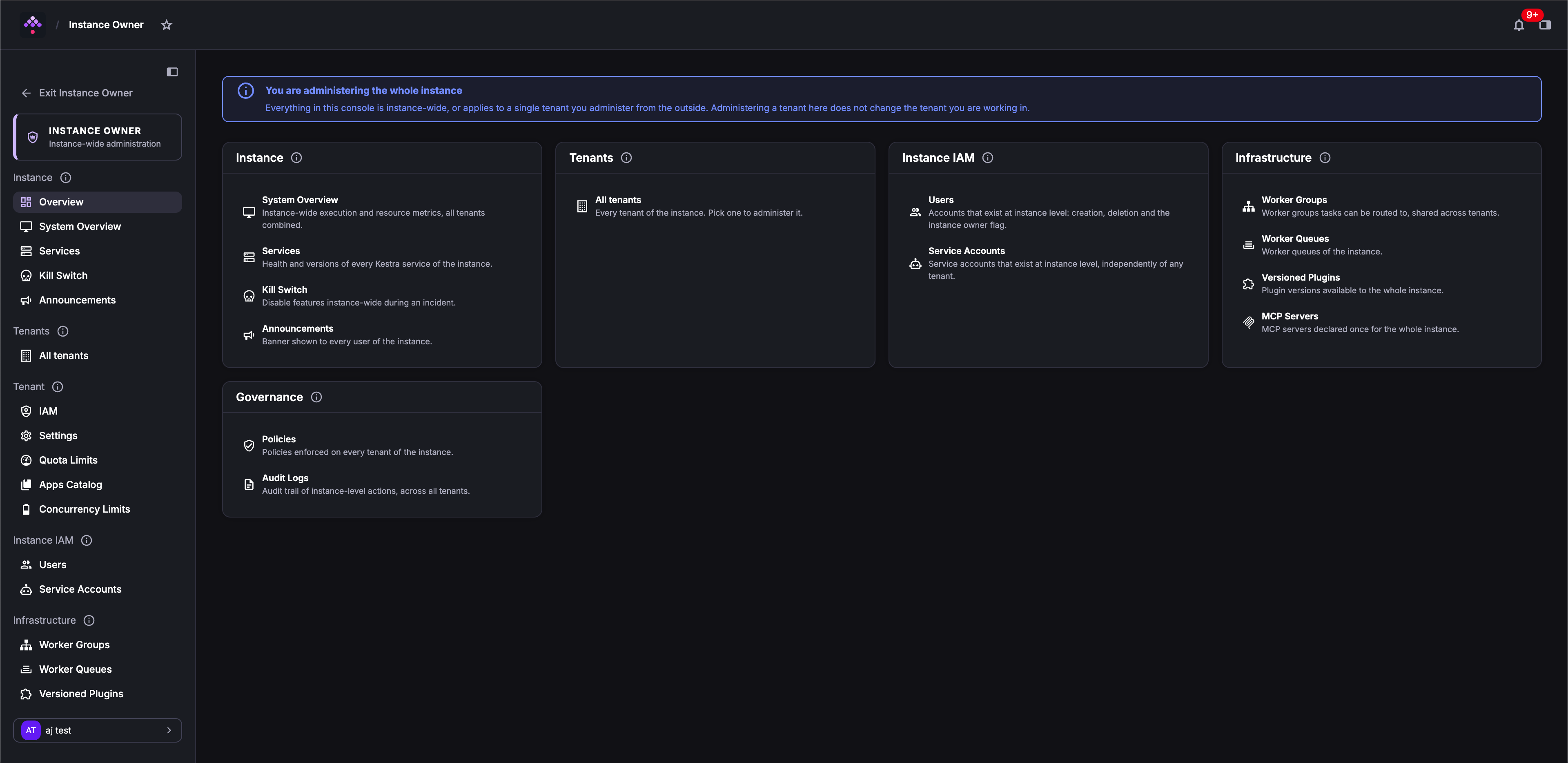 Instance Owner console overview